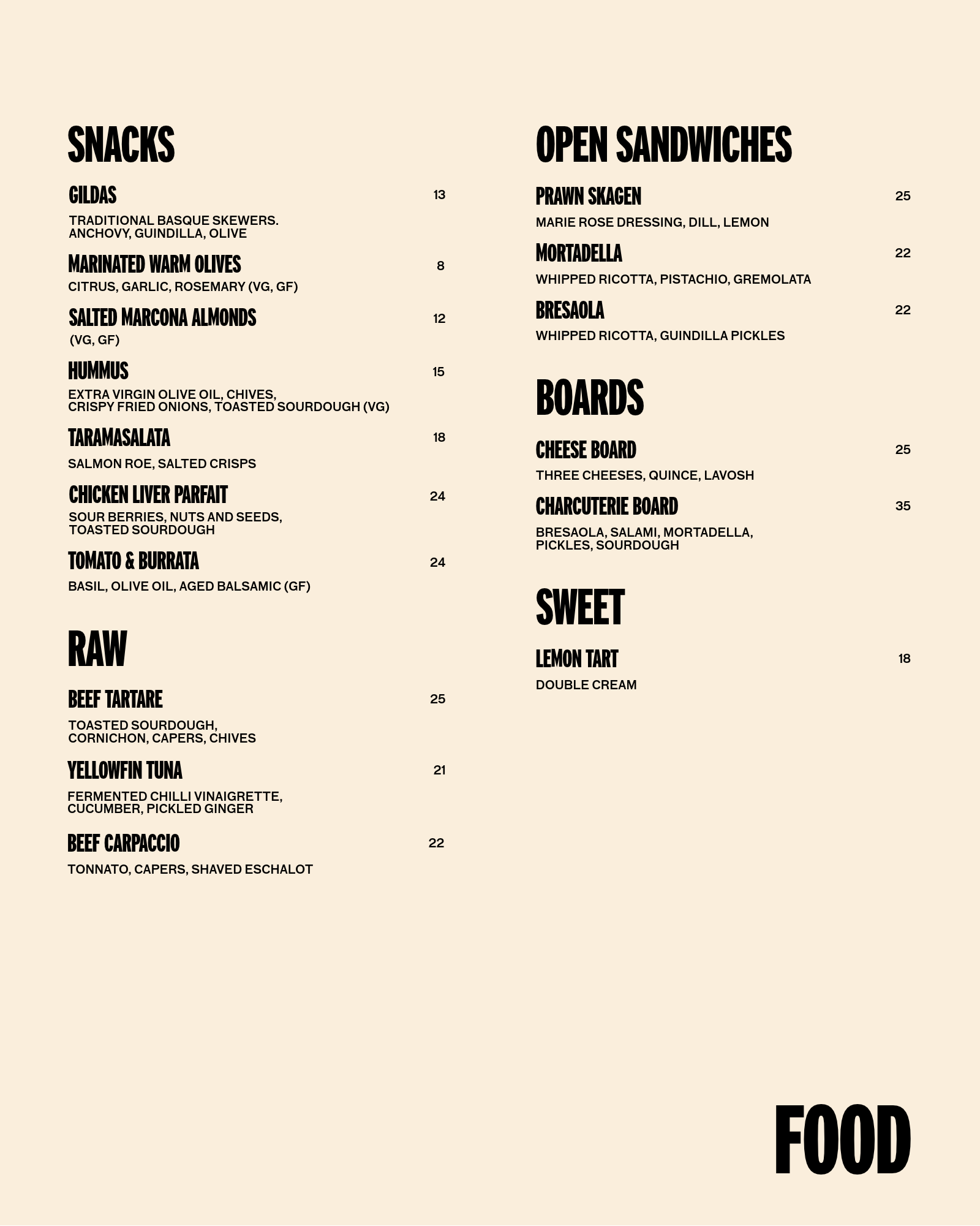 Food menu